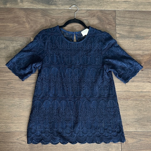 Lace Blouse, Scallop Hem Lace Top - Picture 1 of 9